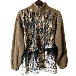 Vintage Women’s Black Wolves Tan Fleece Teddy Zip-Up Jacket Nature Size XL